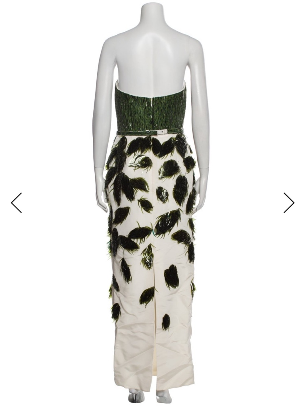 Oscar de la Renta Strapless Green and White Leaf Appliqué Gown - Picture 4 of 8
